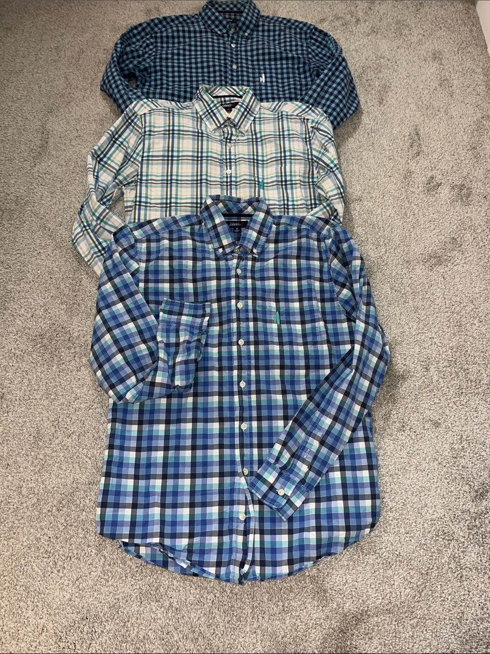 3-Johnnie-O Blue Green Plaid Check Pocket cotton LS men’s shirt M Casual Summer